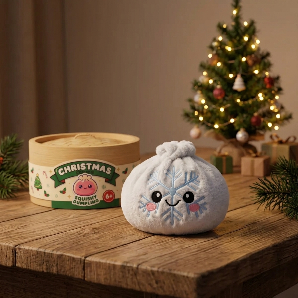 Snowflake Dumpling Squishy Vinter i sin kawaii-miljö