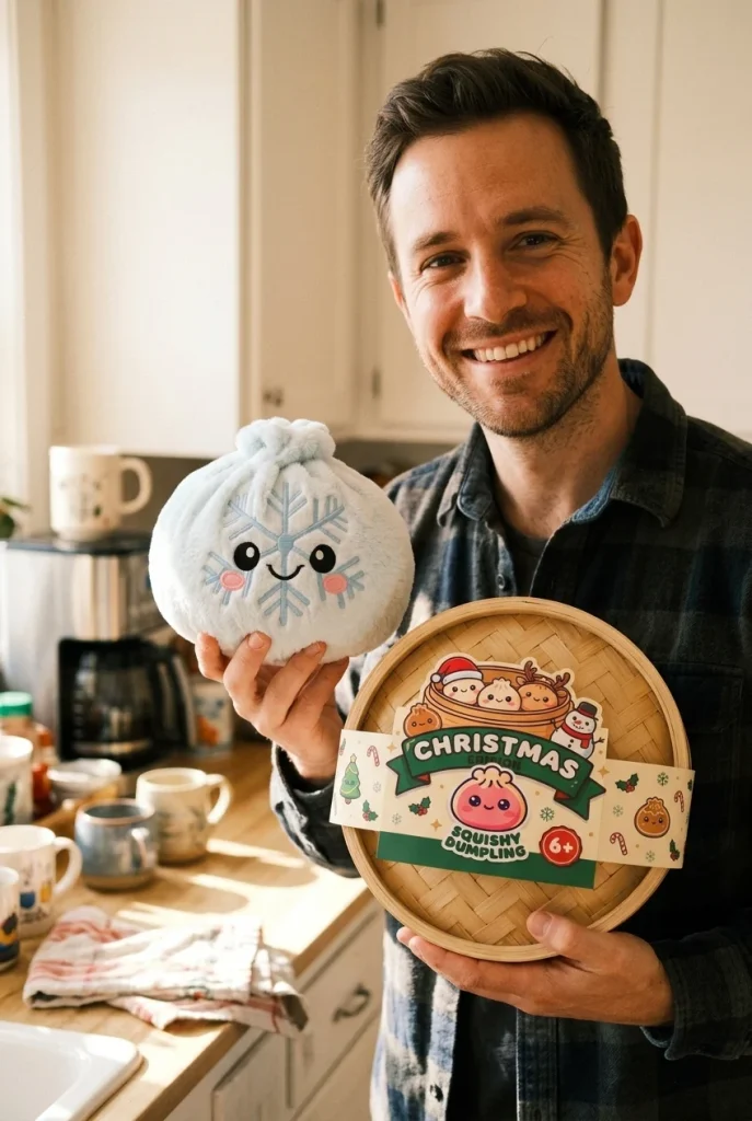 Snowflake Dumpling Squishy Vinter med sin ask