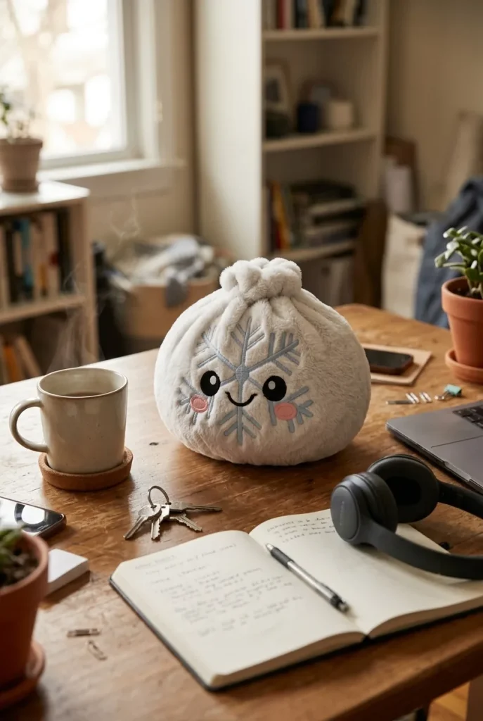 Snowflake Dumpling Squishy Vinter på skrivbordet