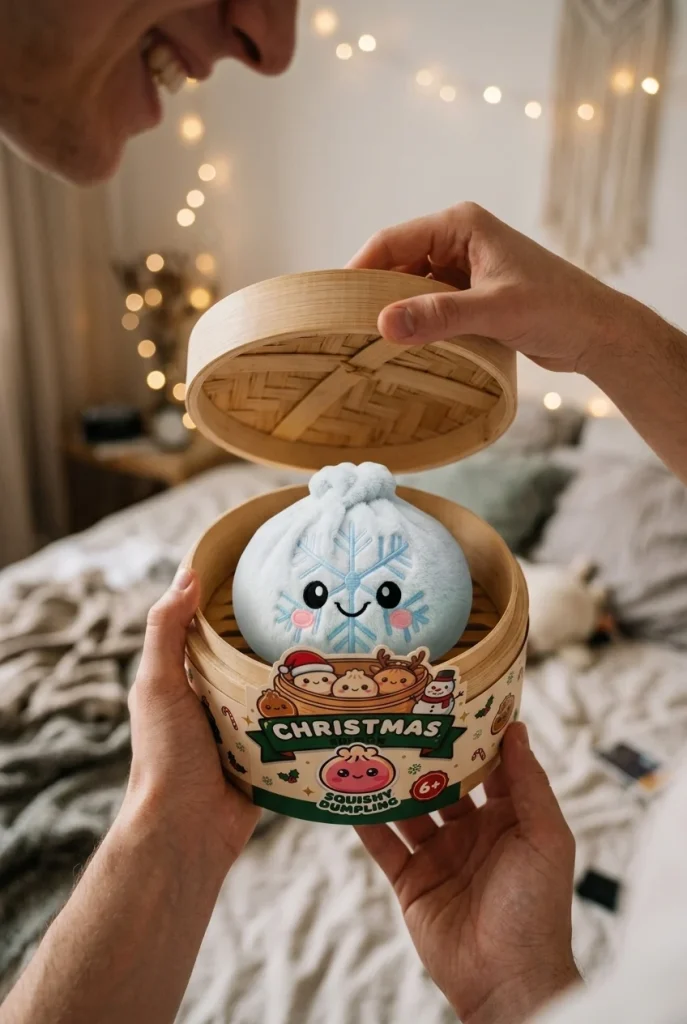Snowflake Dumpling Squishy Vinter i unboxing-ögonblicket