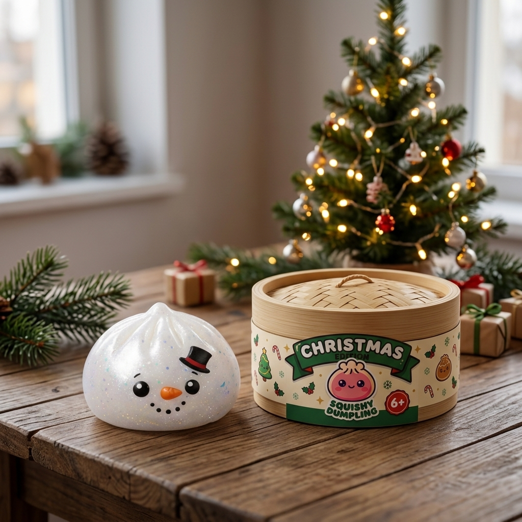 Glitter Snowman Dumpling Squishy Jul i sin kawaii-miljö