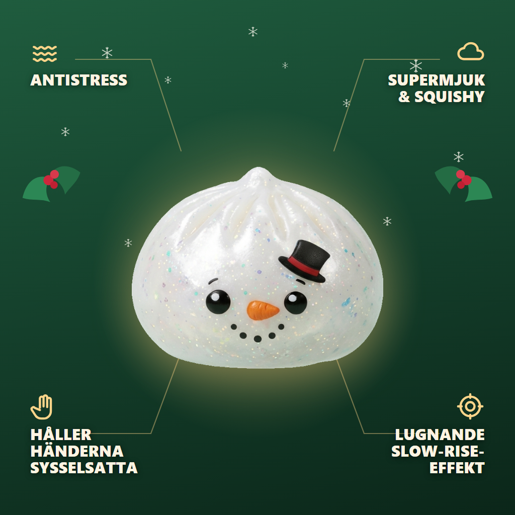 Glitter Snowman Dumpling Squishy Jul — dess fördelar