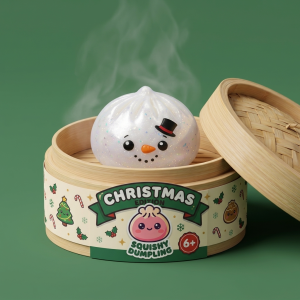 Glitter Snowman Dumpling Squishy Jul i sin bambu-ångkorg