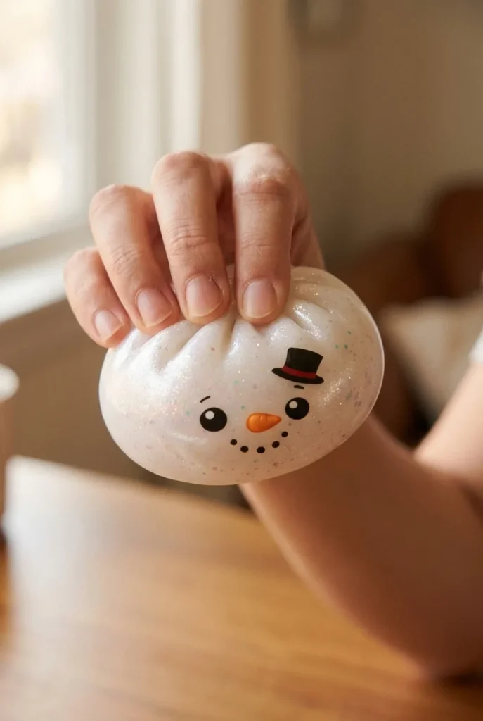 Glitter Snowman Dumpling Squishy Jul mitt i klämmet