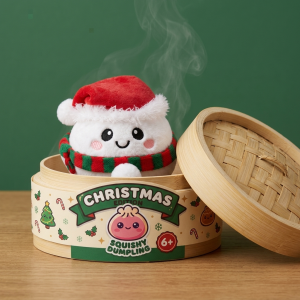 Snowman Dumpling Squishy Mysig i sin bambu-ångkorg