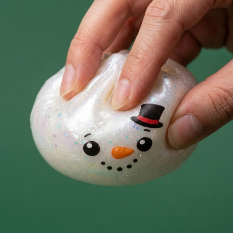 Glitter Snowman Dumpling Squishy Jul — slow-rise-effekt, skummet återtar långsamt sin form