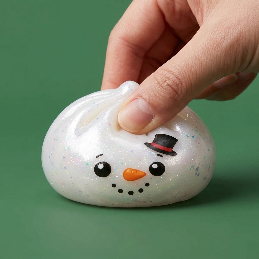 Glitter Snowman Dumpling Squishy Jul — i klämmet, mjukt slow-rise-skum