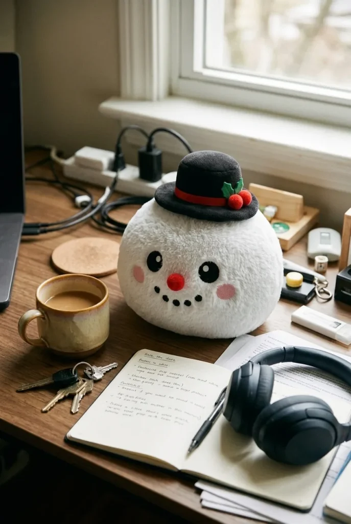 Squishy Dumpling Snögubbe Topphatt på skrivbordet