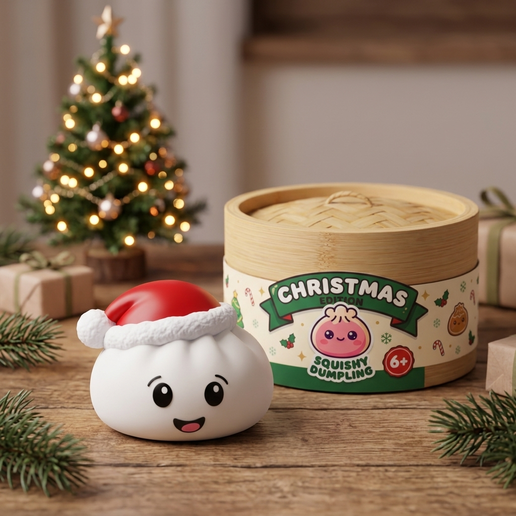 Christmas Hat Dumpling Squishy Vit i sin kawaii-miljö