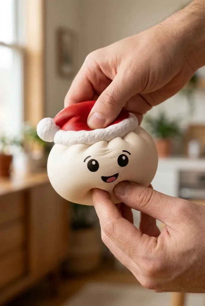Christmas Hat Dumpling Squishy Vit mitt i klämmet