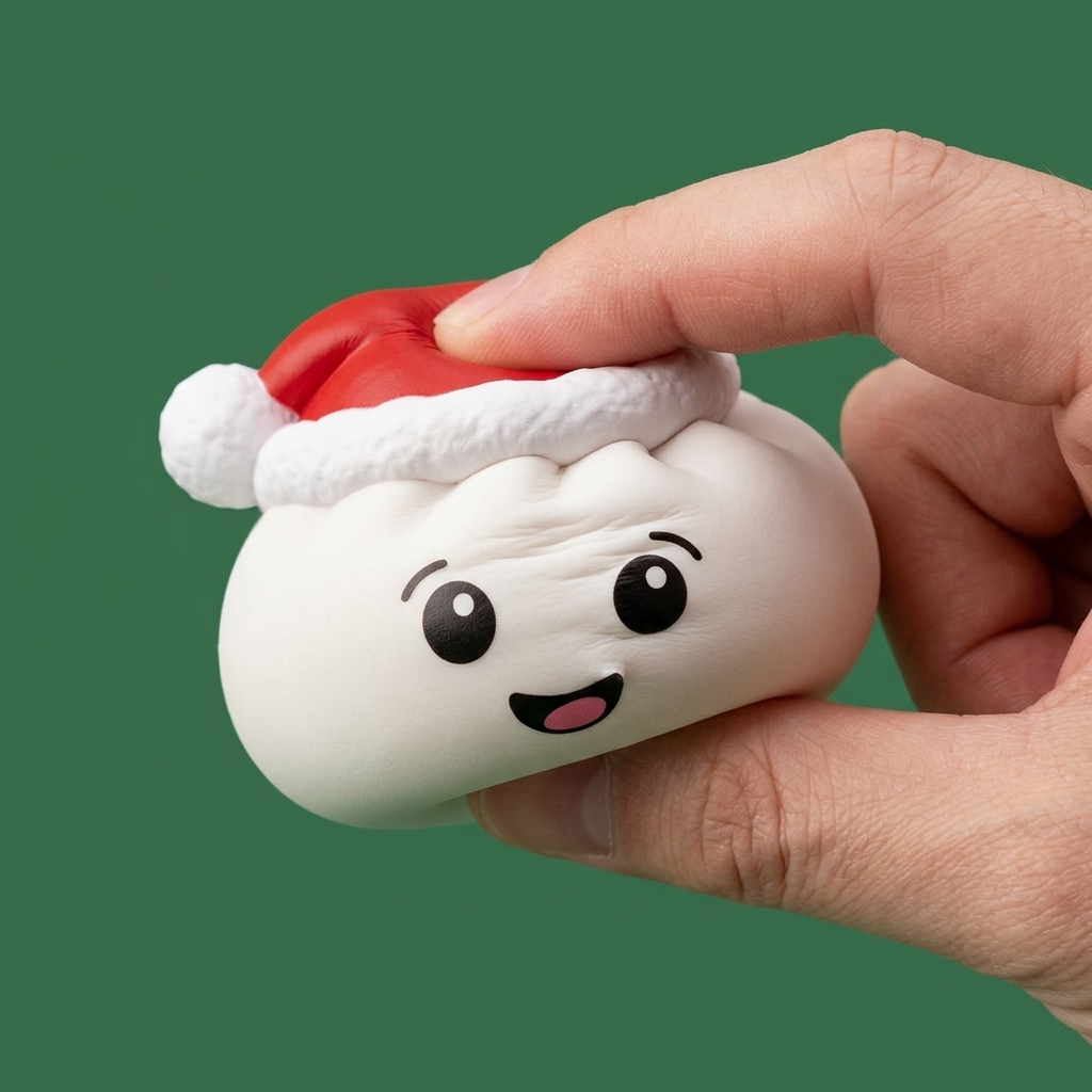 Christmas Hat Dumpling Squishy Vit — i klämmet, mjukt slow-rise-skum