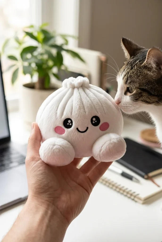 Squishy Dumpling Plush Vit med en gosedjursvän