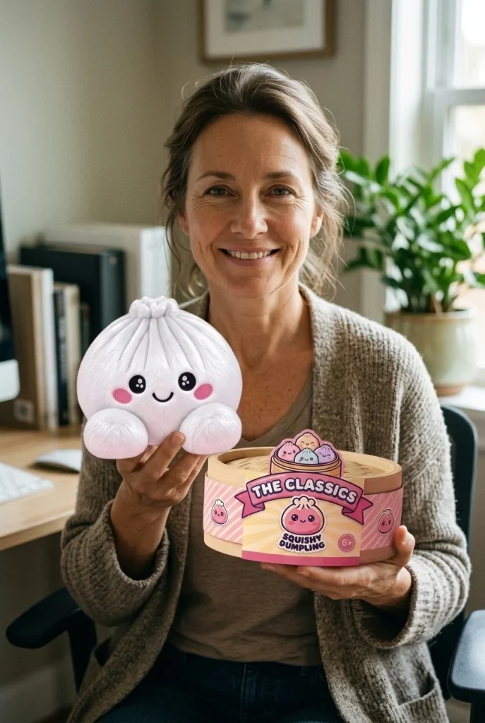 Squishy Dumpling Plush Vit med sin ask