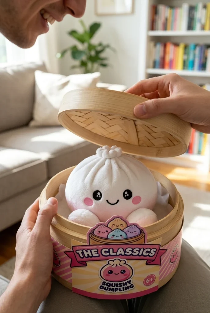 Squishy Dumpling Plush Vit i unboxing-ögonblicket