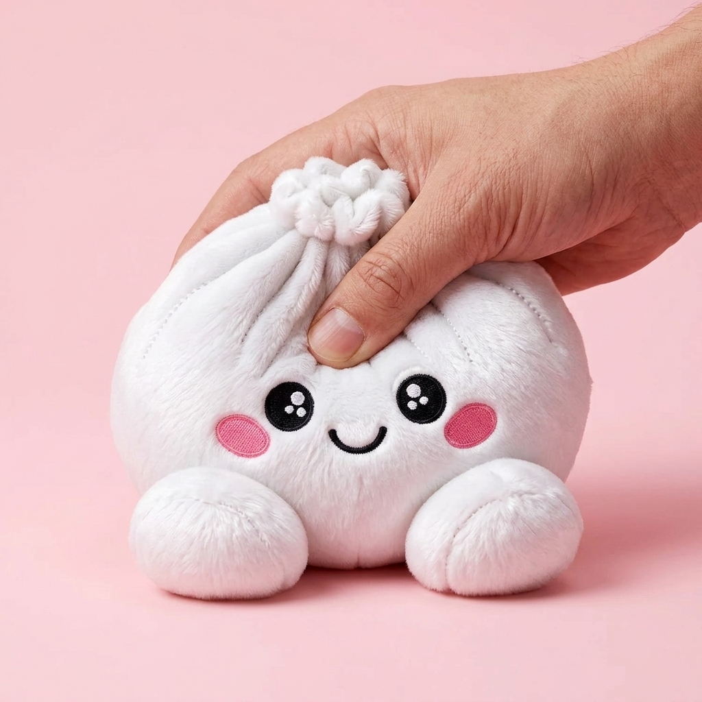 Squishy Dumpling Plush Vit — slow-rise-effekt, skummet återtar långsamt sin form