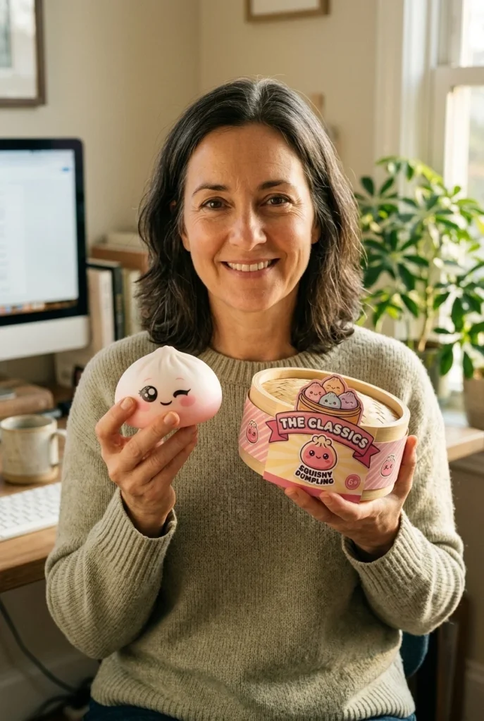 Squishy Dumpling Vit Blinkning med sin ask