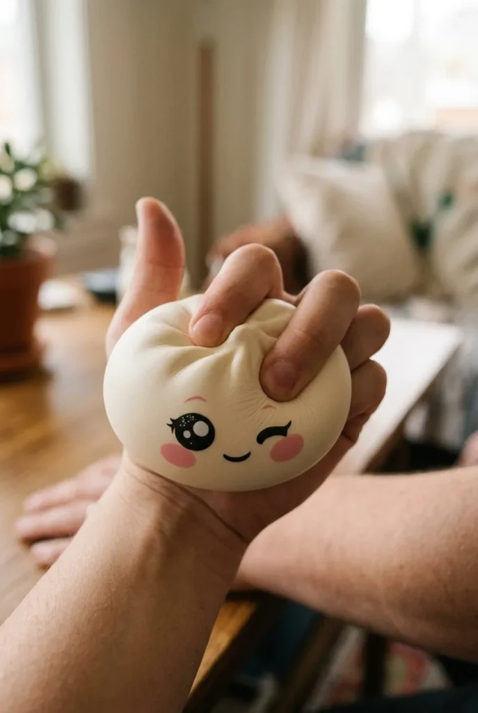 Squishy Dumpling Vit Blinkning mitt i klämmet
