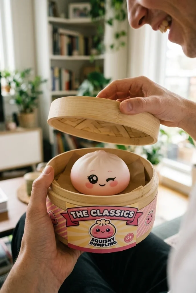Squishy Dumpling Vit Blinkning i unboxing-ögonblicket
