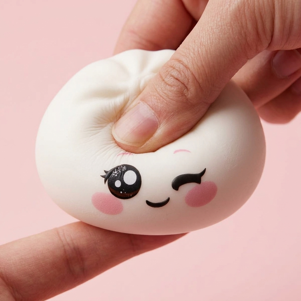 Squishy Dumpling Vit Blinkning — slow-rise-effekt, skummet återtar långsamt sin form