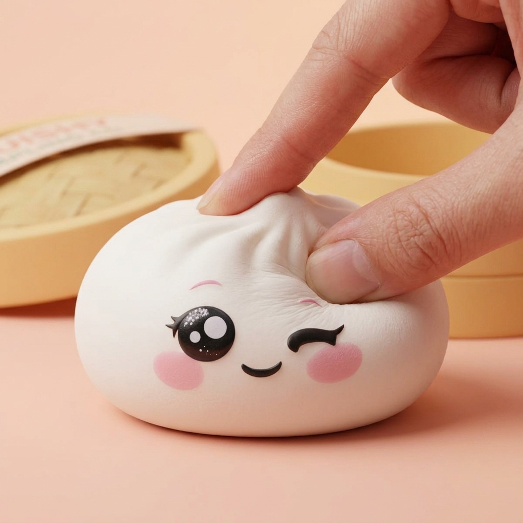 Squishy Dumpling Vit Blinkning — i klämmet, mjukt slow-rise-skum