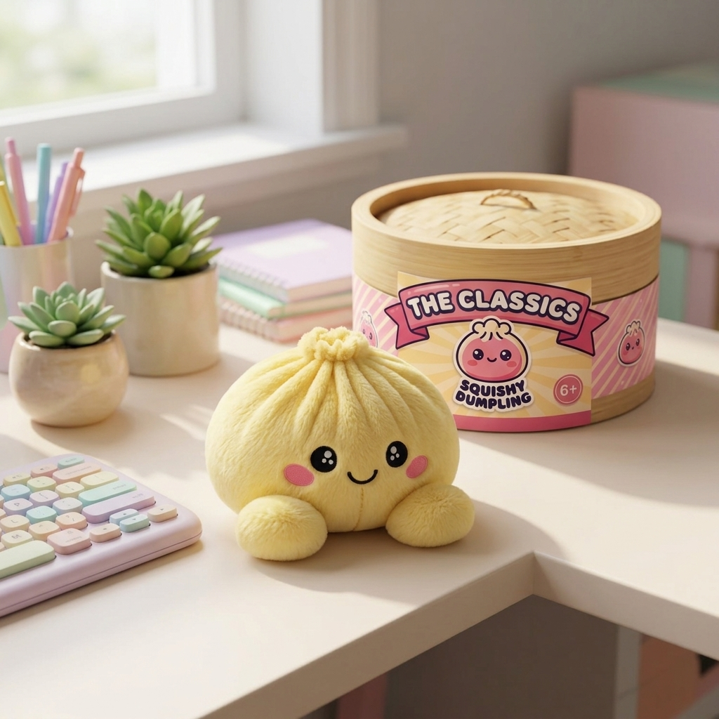Dumpling Squishy Citrongul i sin kawaii-miljö